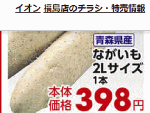 他県産はあっても福島産ナガイモが無い福島県福島市のスーパーのチラシ