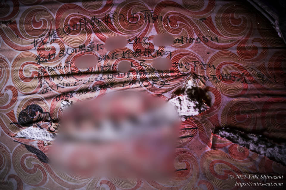 回転ベッドの上に描かれた妊婦絵「くらしげ洋子」さん。電話番号は0258-53-5583