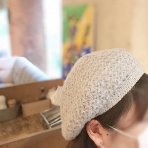 リフ編みのベレー帽１
